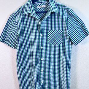 Tranjan Kids Green and Blue Checkered Button Down Shirt